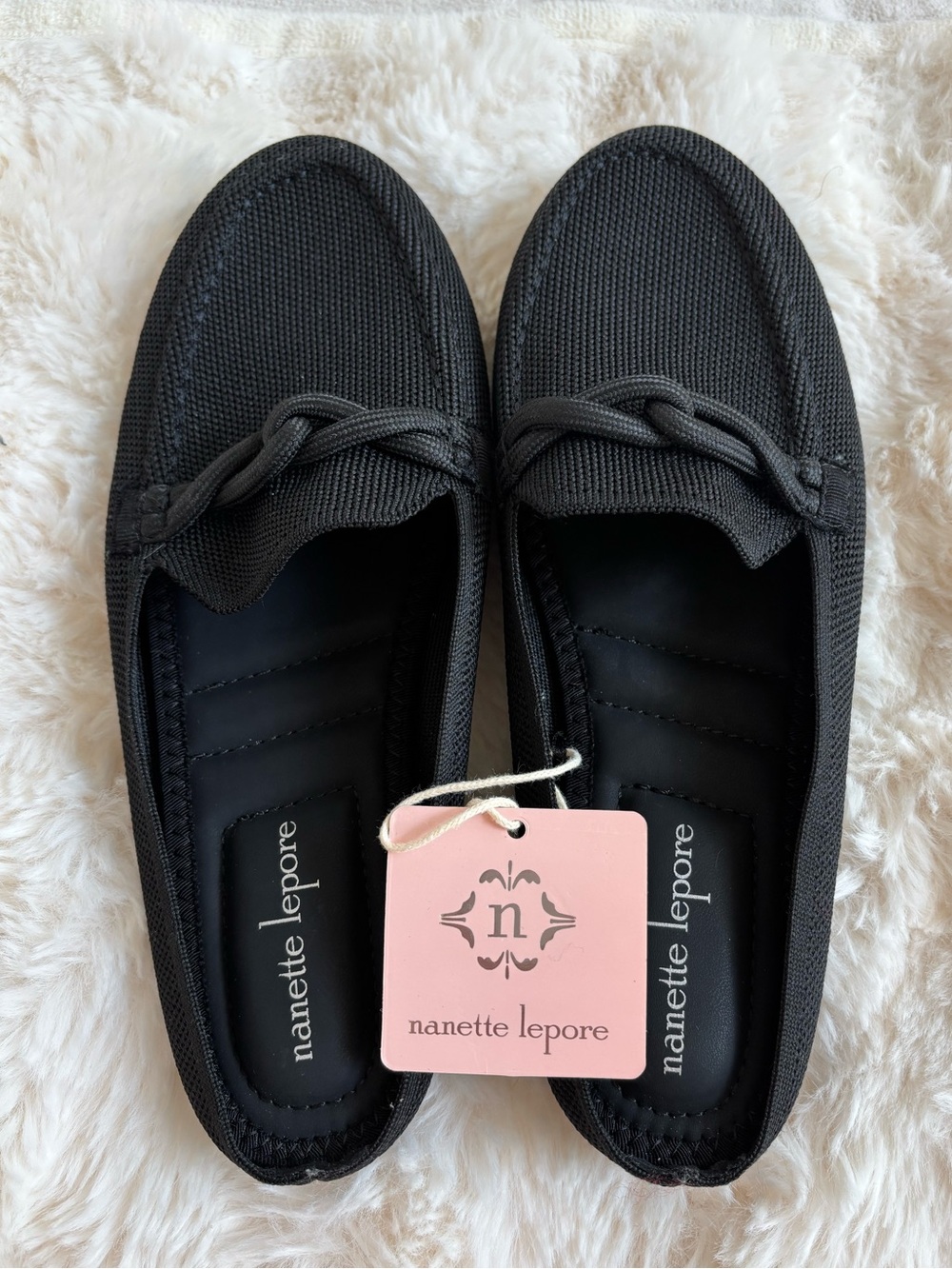 Nanette Lepore Black Mesh Knot-Detail Loafers